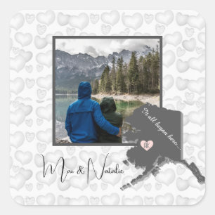 Adesivo Quadrado Tudo Começou Aqui Alaska, Foto Personalizada