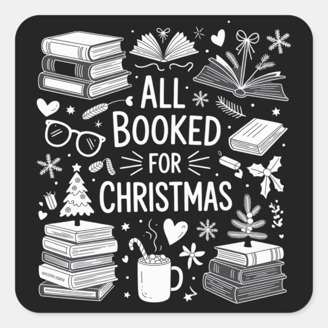 Adesivo Quadrado Tudo marcado para presentes de livros de Natal (Frente)