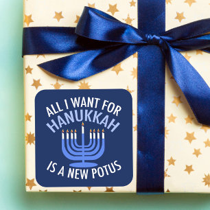 Adesivo Quadrado Tudo o que eu quero é Hanukkah é um novo preside