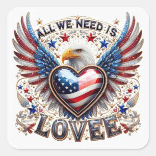 Adesivo Quadrado Tudo o que precisamos é de amor, águia careca patr