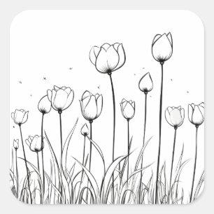 Adesivo Quadrado Tulip Flor Tulipa Floral Stencil Design