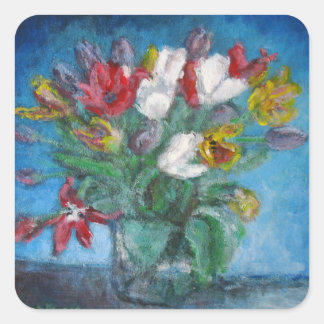 Adesivo Quadrado Tulip Flowers Buquê Vase Floral
