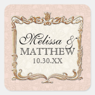 Adesivo Quadrado Tulipa do ouro do falso do laço de Nouveau do art