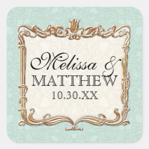 Adesivo Quadrado Tulipa do ouro do falso do laço de Nouveau do art