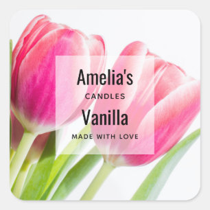 Adesivo Quadrado Tulipas cor-de-rosa com folhas verdes - empresa de