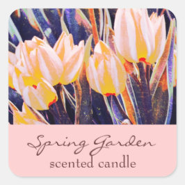 Adesivo Quadrado tulipas de jardim cor-de-rosa - vela ou sabão perf