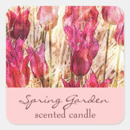 Adesivo Quadrado tulipas de jardim cor-de-rosa - vela ou sabão perf