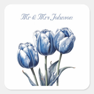 Adesivo Quadrado Tulipas em Azul de Delft, personalizáveis