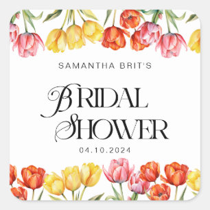 Adesivo Quadrado Tulipas Florais Rosa Laranja Moderno Chá de Noiva