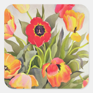 Adesivo Quadrado Tulipas laranja e vermelha