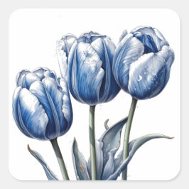 Adesivo Quadrado Tulipas no Azul Delft
