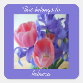 Adesivo Quadrado Tulipas Rosa E Íris Púrpura Personalizados