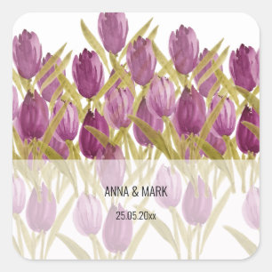 Adesivo Quadrado Tulipas Roxas Modernas Arte em Aquarela