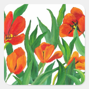 Adesivo Quadrado Tulipas Vermelhas