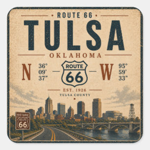 Adesivo Quadrado Tulsa Rota 66 Decal de Coordenadas do Horizonte