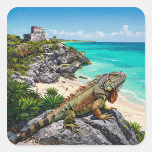Adesivo Quadrado Tulum Mexico Viagem Iguana