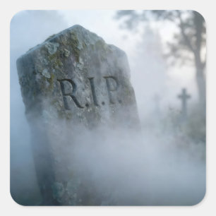 Adesivo Quadrado Túmulo de Halloween R.I.P. na Névoa