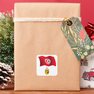 Adesivo Quadrado Tunísia Bandeira e Casaco de Armas Patriótica Tuni