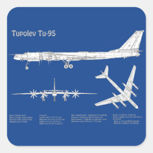 Adesivo Quadrado Tupolev Tu-95 - Planos de Impressão Blueprint do A