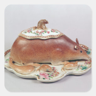 Adesivo Quadrado Tureen cor-de-rosa e cobrir do molho de Famille