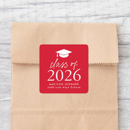 Adesivo Quadrado Turma Moderna de 2025 Rótulo Vermelho de Graduação