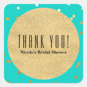 Adesivo Quadrado Turquesa Azul e Dourado Pontos de Confetti Brilhan