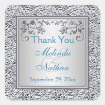Turquesa e Silver Floral Weding Favor Sticker