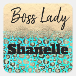 Adesivo Quadrado Turquesa Leopardo Turquesa com brilho