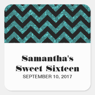 Adesivo Quadrado Turquoise Chevron Glitter Sweet 16 Stickers