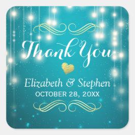 Adesivo Quadrado Turquoise String Lights Weding Favor Obrigado