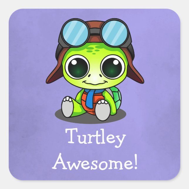Adesivo Quadrado Turtley Incrível! Tartaruga de Cartoon Chibi (Frente)