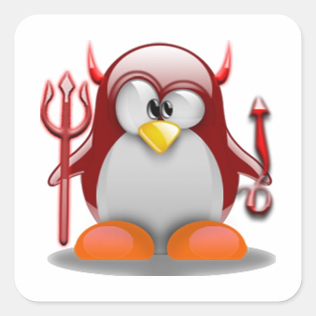 Adesivo Quadrado Tux Diabo (Linux Tux) (Frente)