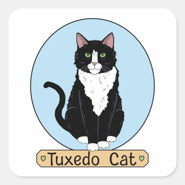 Adesivo Quadrado Tuxedo Cat (Frente)
