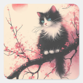 Adesivo Quadrado Tuxedo Cat sobre estética japonesa do florete de c
