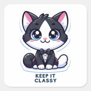 Adesivo Quadrado tuxedo gato o mantém elegante