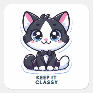 Adesivo Quadrado tuxedo gato o mantém elegante