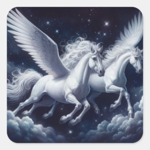 Adesivo Quadrado Twin Pegasus contra o céu azul escuro