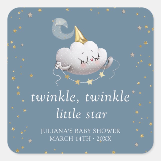 Adesivo Quadrado Twinkle Twinkle - Pequena Chá de fraldas de Estrel (Frente)