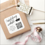 Adesivo Quadrado Two Hearts Wedding Website QR Code<br><div class="desc">Square wedding website QR code sticker in black and white with elegant fonts and two hearts,  overlapping. Add the url to your wedding website to the premade QR code.</div>