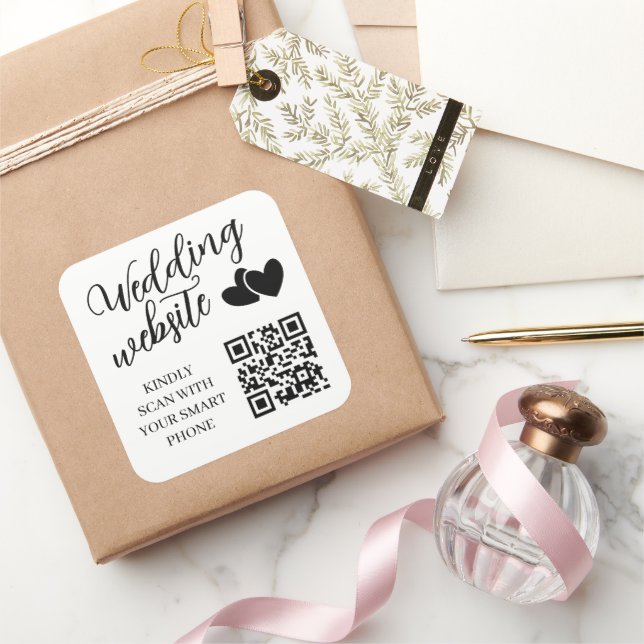 Adesivo Quadrado Two Hearts Wedding Website QR Code (Presentear)