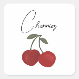 Adesivo Quadrado Two Red Cherries Illustration | Cute Fruit Art 