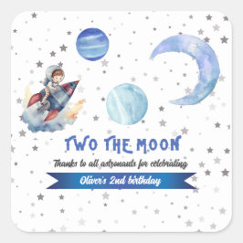 Adesivo Quadrado Two The Moon Rocket Space Blue Boy 2nd Birthday 