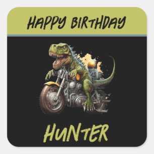 Adesivo Quadrado Tyrannosaurus Rex Dinosaur Motorcycle Birday