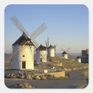 Adesivo Quadrado UE, Espanha, La Mancha, Consuegra. Moinhos de vent