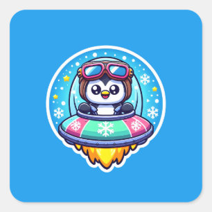 Adesivo Quadrado UFO Happy Penguin
