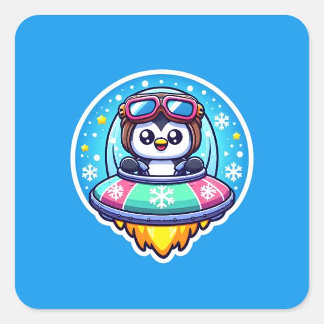 Adesivo Quadrado UFO Happy Penguin (Frente)