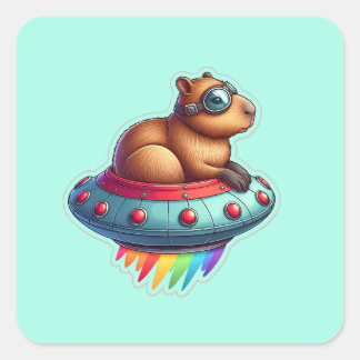 Adesivo Quadrado UFO Rainbow Capybara