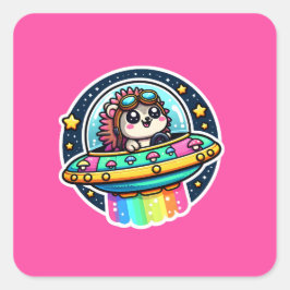 Adesivo Quadrado UFO Rainbow Hedgehog
