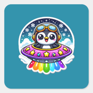 Adesivo Quadrado UFO Rainbow Penguin