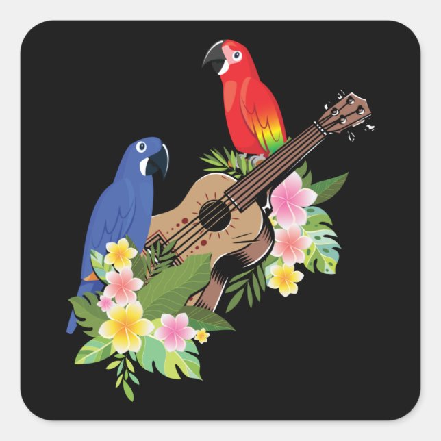 Adesivo Quadrado Ukulele Parrot (Frente)
